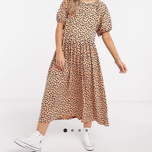 ASOS gathered neck midi dress in leopard print size 4